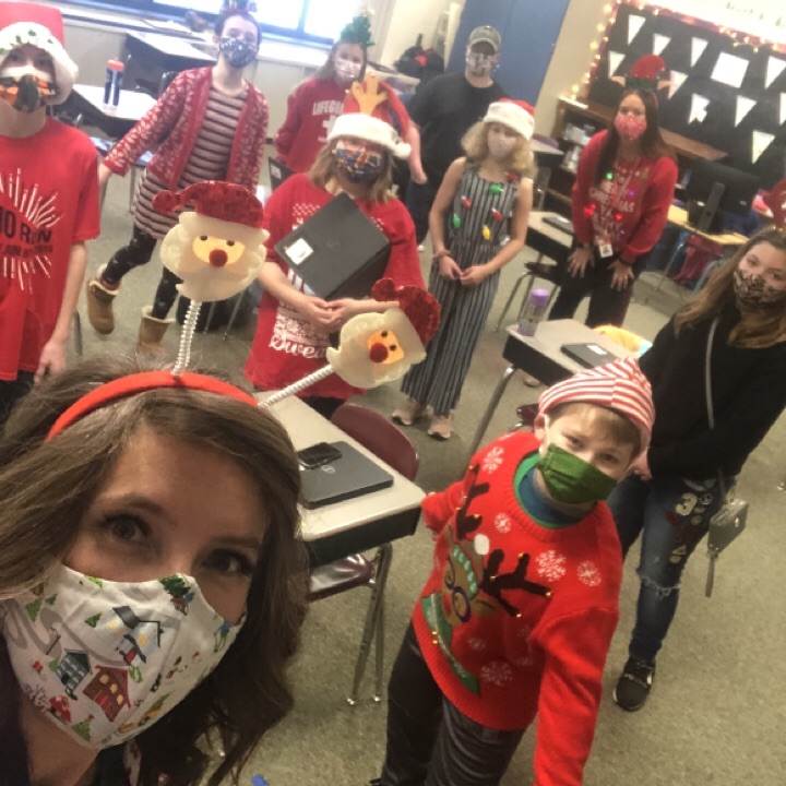 students in holiday gear