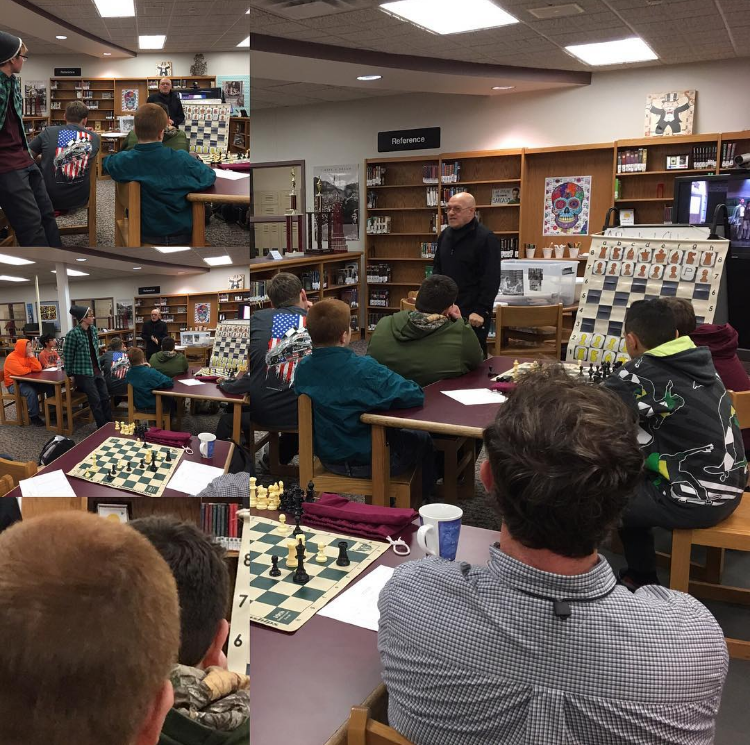 guest speaker talking to students about chess strategies
